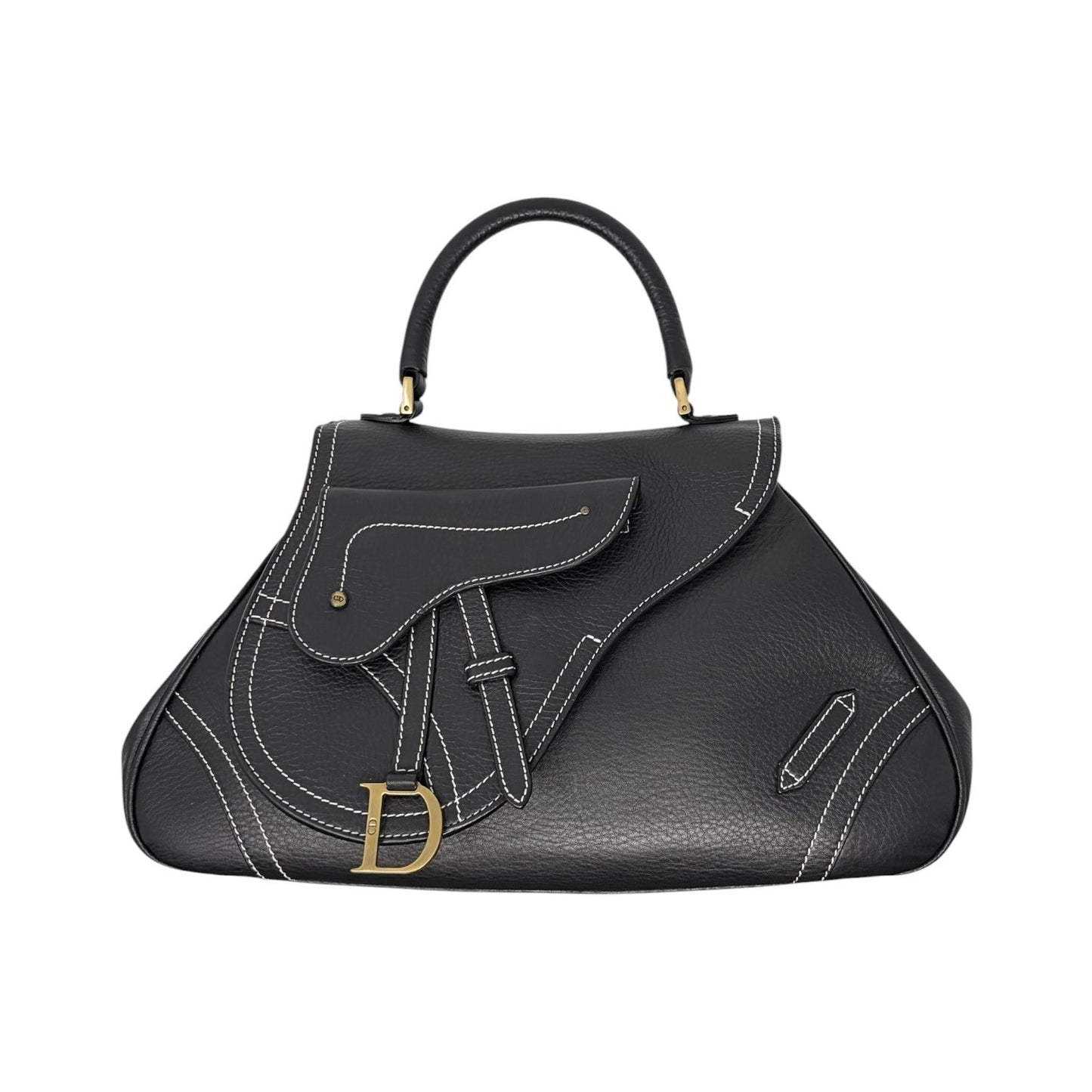 Christian Dior Vintage Double Saddle Stitch 2way Bag  Black Leather 902446