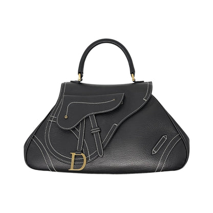Christian Dior Vintage Double Saddle Stitch 2way Bag  Black Leather 902446