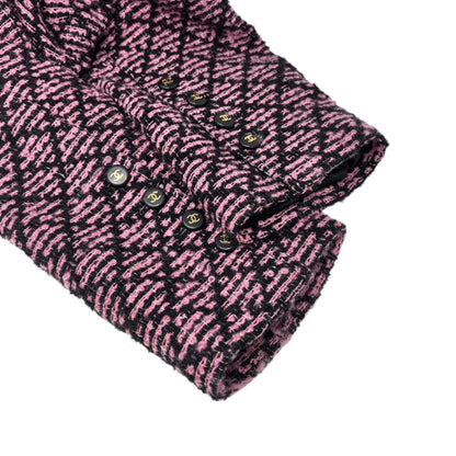 CHANEL Vintage 95A CC Logo Tweed Jacket #38 Pink Black Button Cotton Pocket