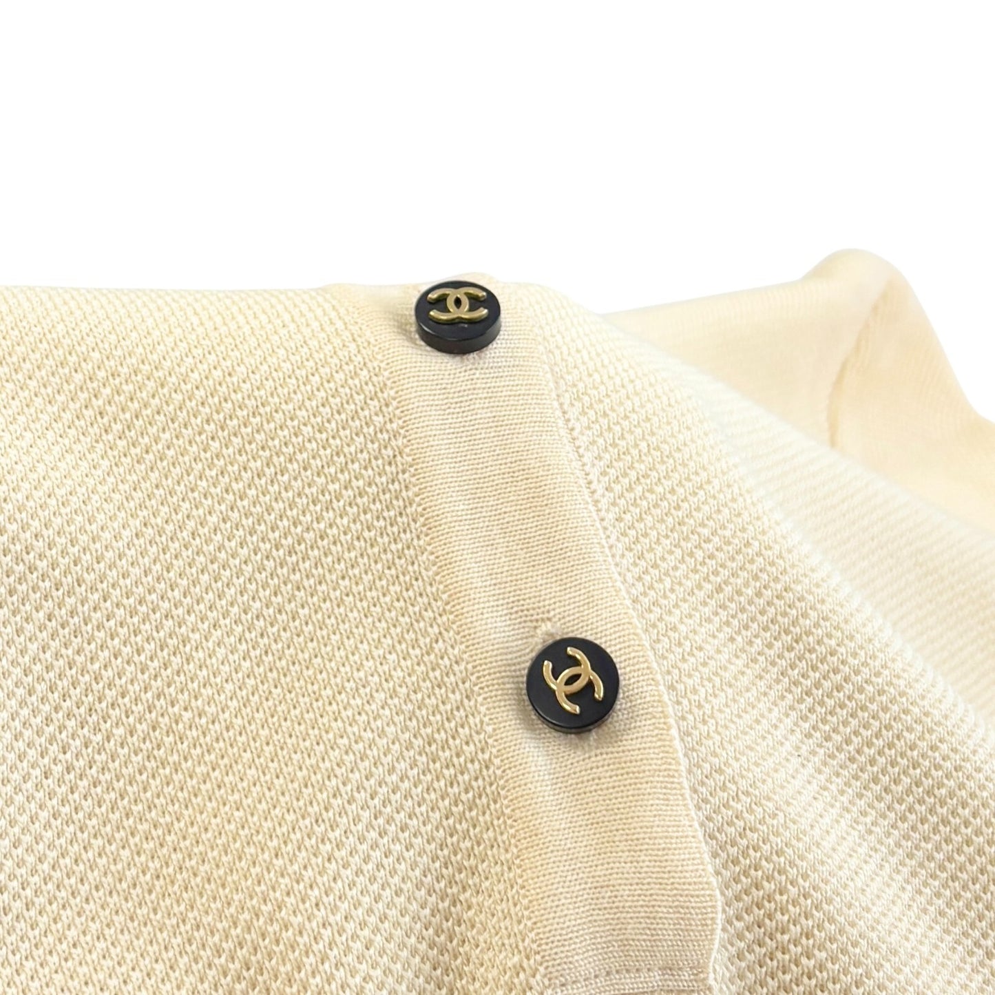 CHANEL Vintage CC Logo Polo Bicolor Dress One-piece Cream Black Cotton Button