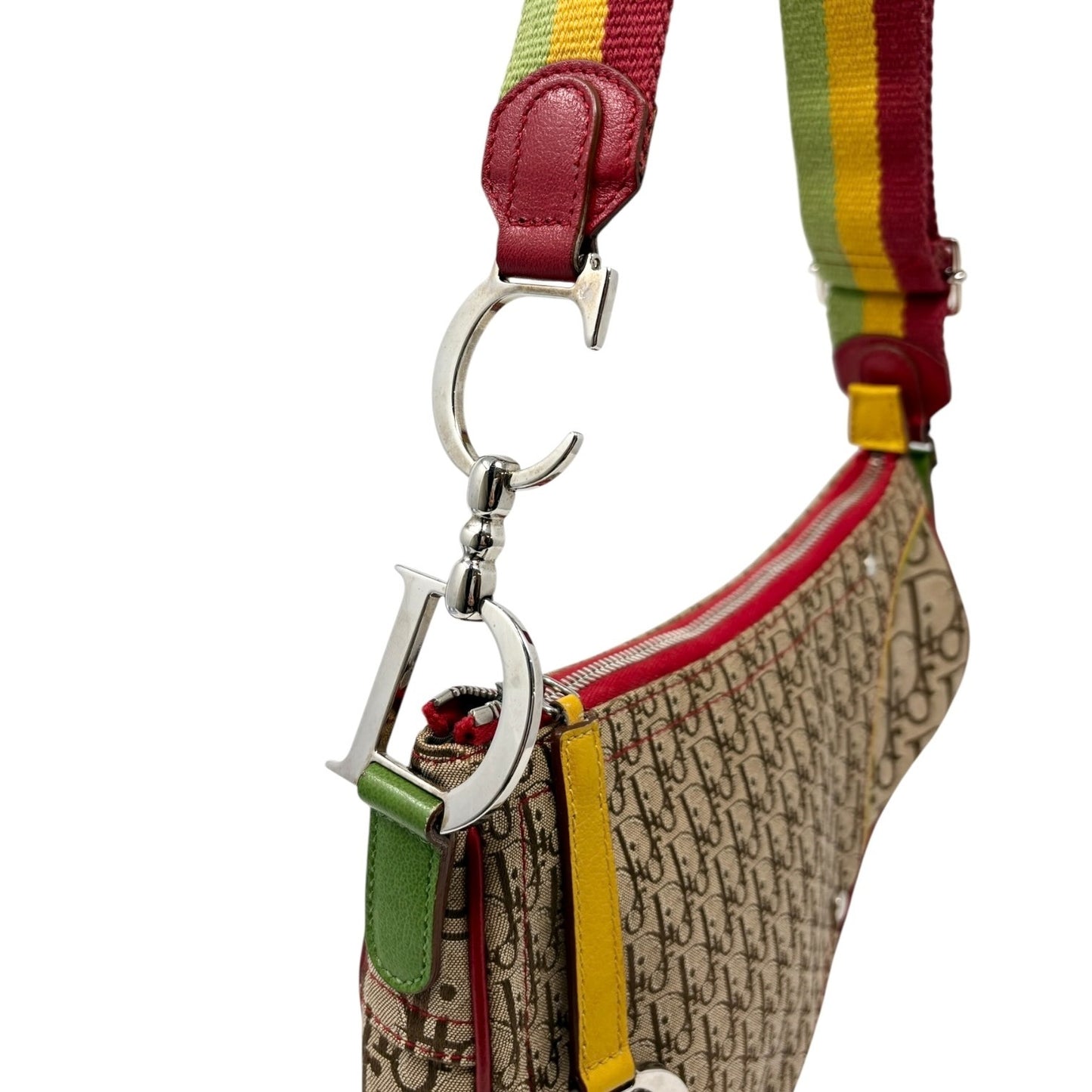 Christian Dior Vintage 2004 Trotter Monogram Logo Saddle Bag Rasta Brown