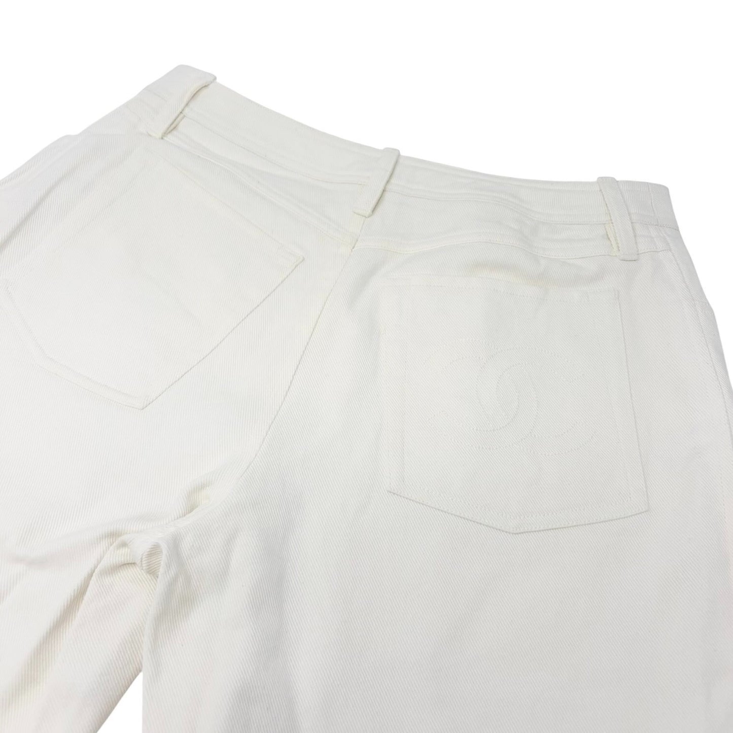 CHANEL Vintage 97C CC Logo Denim Pants #42 White Cotton Stitch 902246