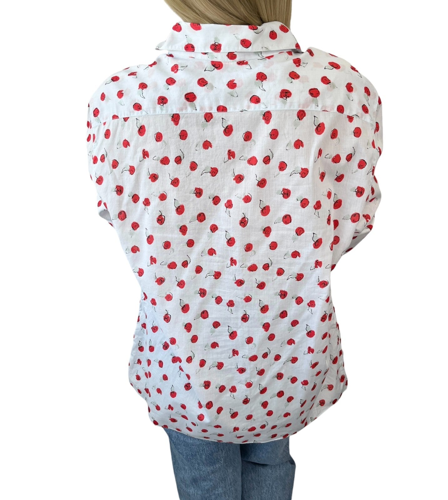 CHANEL Vintage 99S CC Logo Flower Print Shirt Top #44 Button Light Blue Red