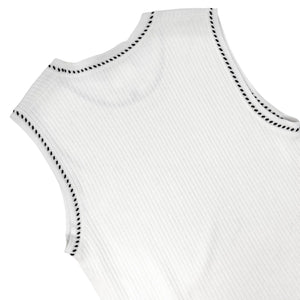 CHANEL Vintage 96P CC Logo Knit Tank Top #40 White Black Cotton Stitch