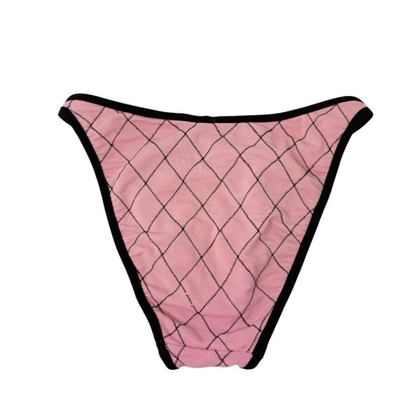 CHANEL Vintage 95P Matelasse Swimwear Bikini Set #36 Pink Black Nylon