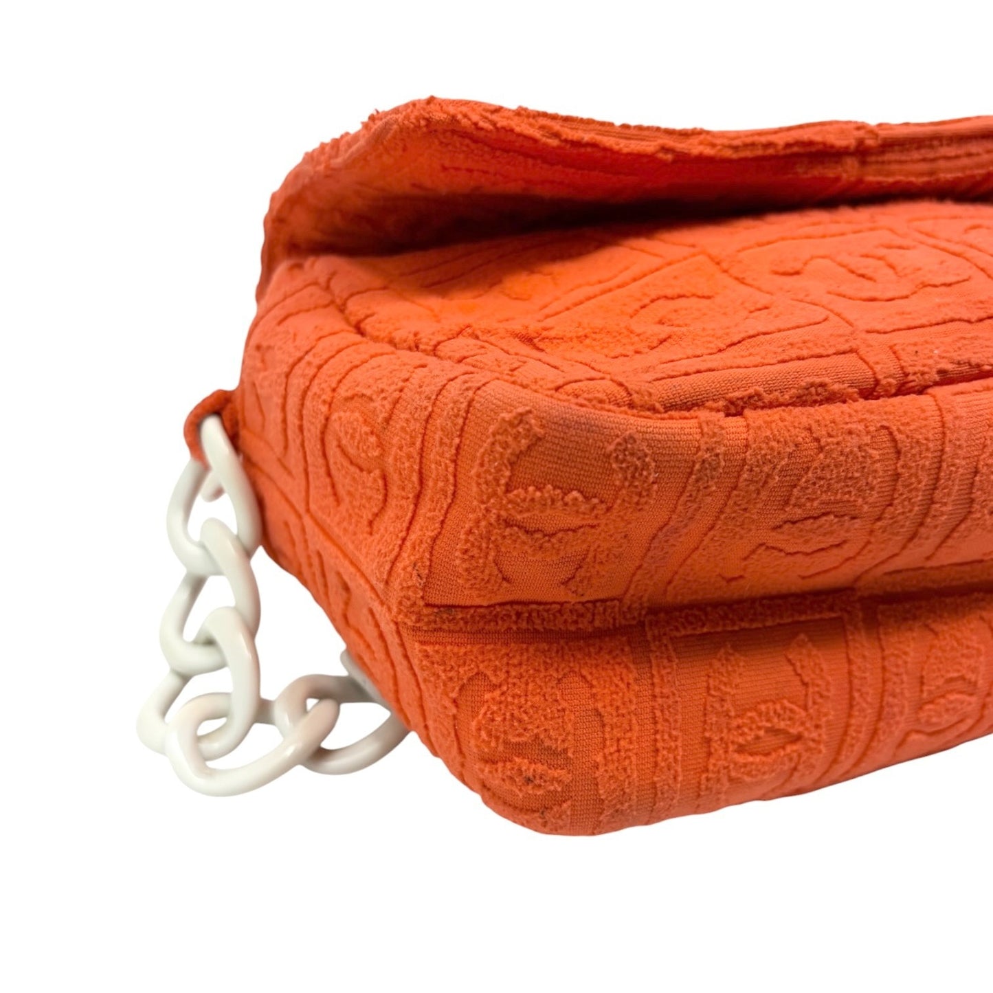 CHANEL Vintage 02S CC Logo Chain Shoulder Bag Terry Cloth Orange White 901896