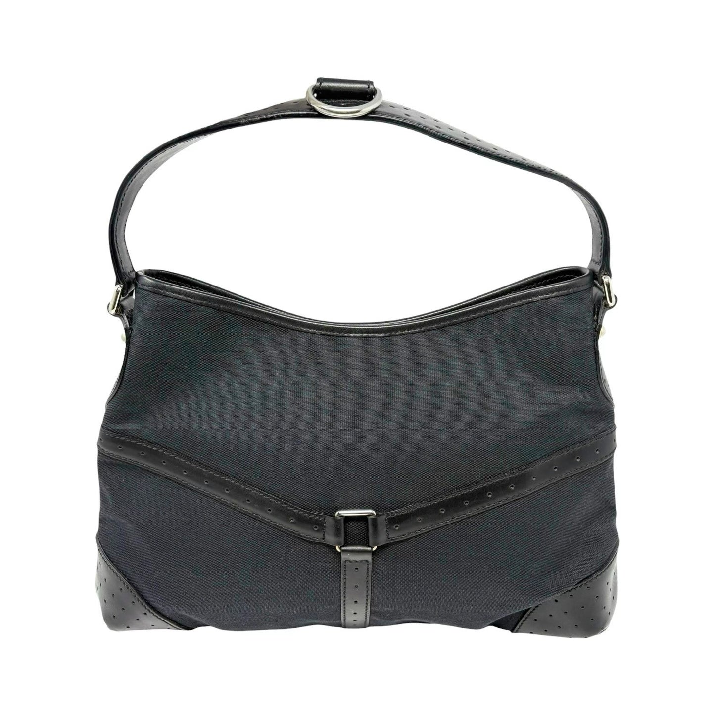 GUCCI Vintage Interlocking G Reins Perforated Cotton Hobo Bag Black Silver