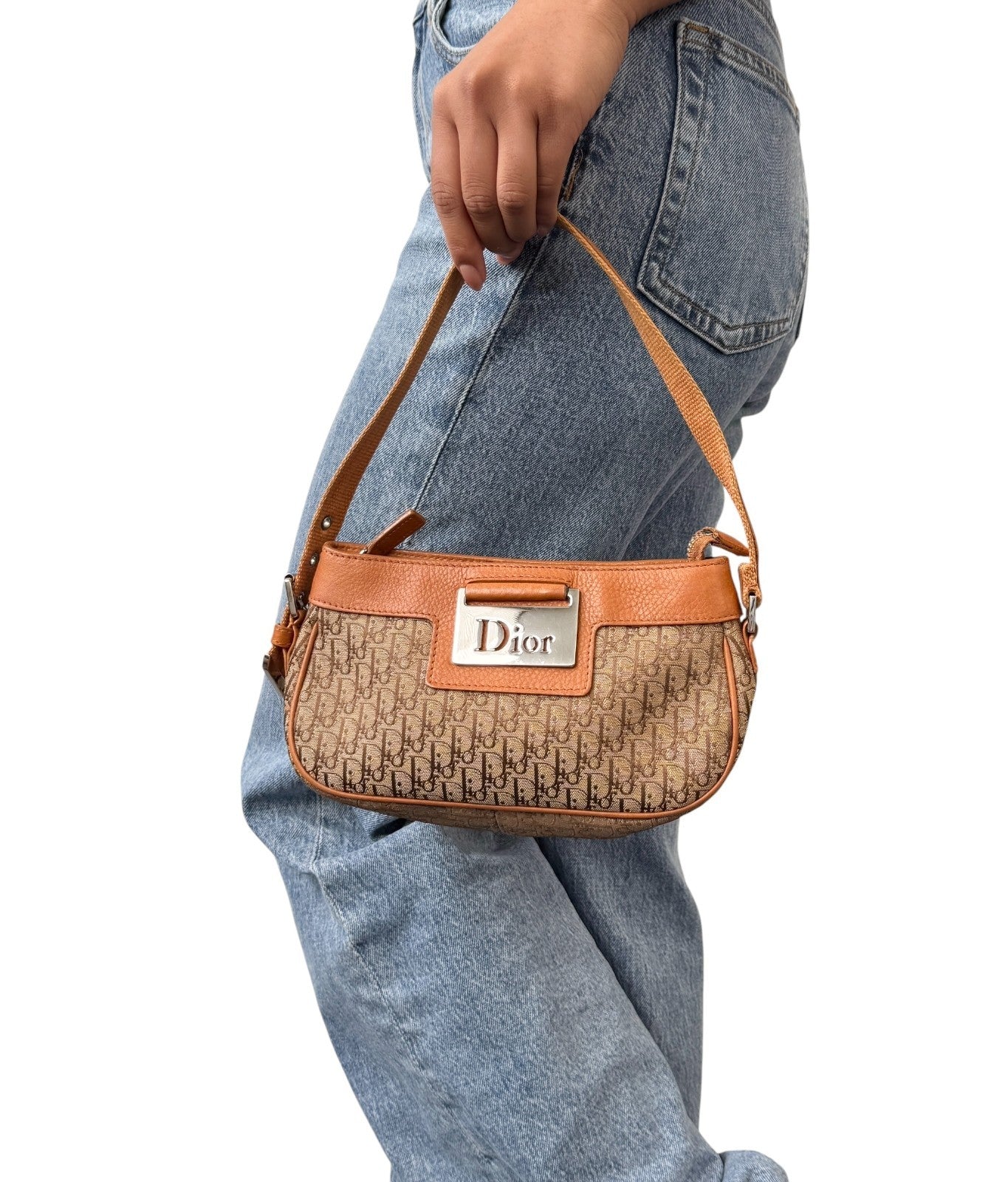 Christian Dior Vintage 2005 Trotter Monogram Street Chic Shoulder Bag Brown