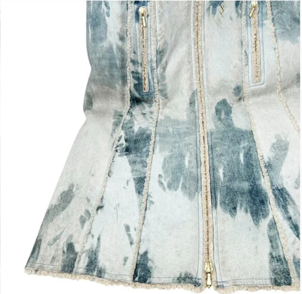 Christian Dior Vintage 2000 Tie-Dye Mouton Long Jacket Coat #40 Light Blue