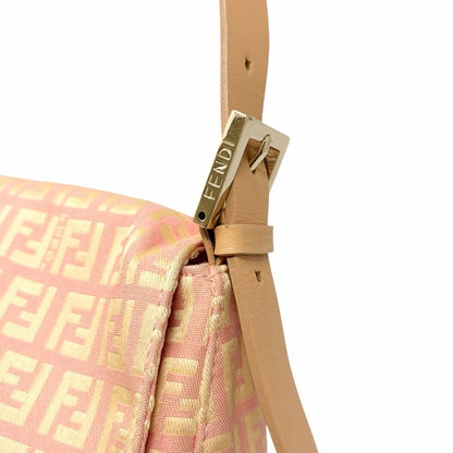 FENDI Vintage Zucchino Mamma Baguette Bag Pink Yellow Canvas Leather 902042