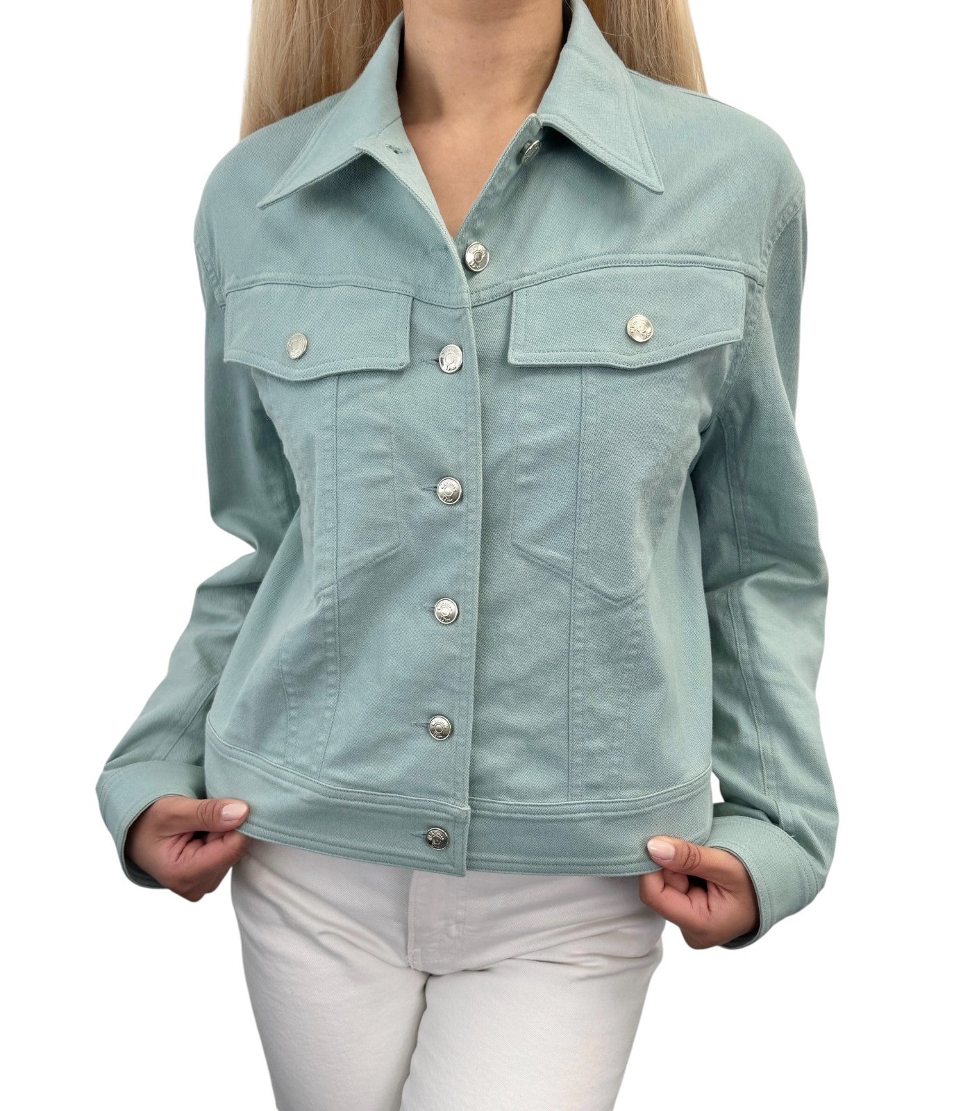 Christian Dior Vintage 2001 J'ADORE Logo Denim Twill Jacket #36 Blue Yellow