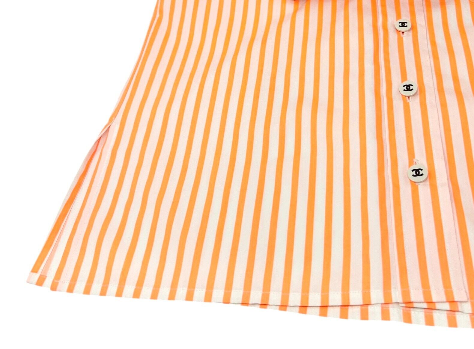 CHANEL Vintage P04044 CC Mark Logo Stripe Shirt Top #40 Orange Cotton Rank AB