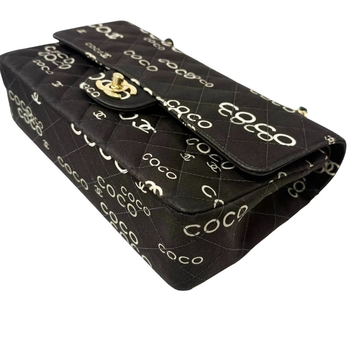 CHANEL Vintage CC Logo Print Turnlock Quilted Chain Shoulder Bag Black 901823