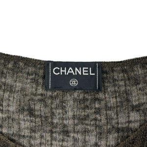 CHANEL Vintage CC Mark Ribbed Sweater Knit Top Long Sleeve Khaki Rayon Rank AB+