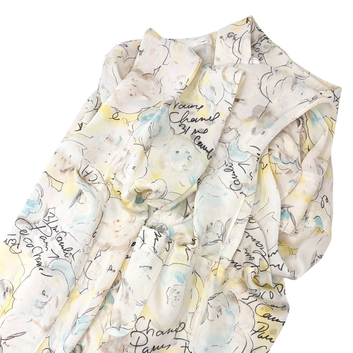 CHANEL Vintage 98C CC Logo Button Camellia Silk Shirt Top #38 Multicolor 902917