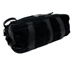 FENDI Vintage Logo Mamma Baguette Shoulder Bag Black Calf Hair Leather RankAB