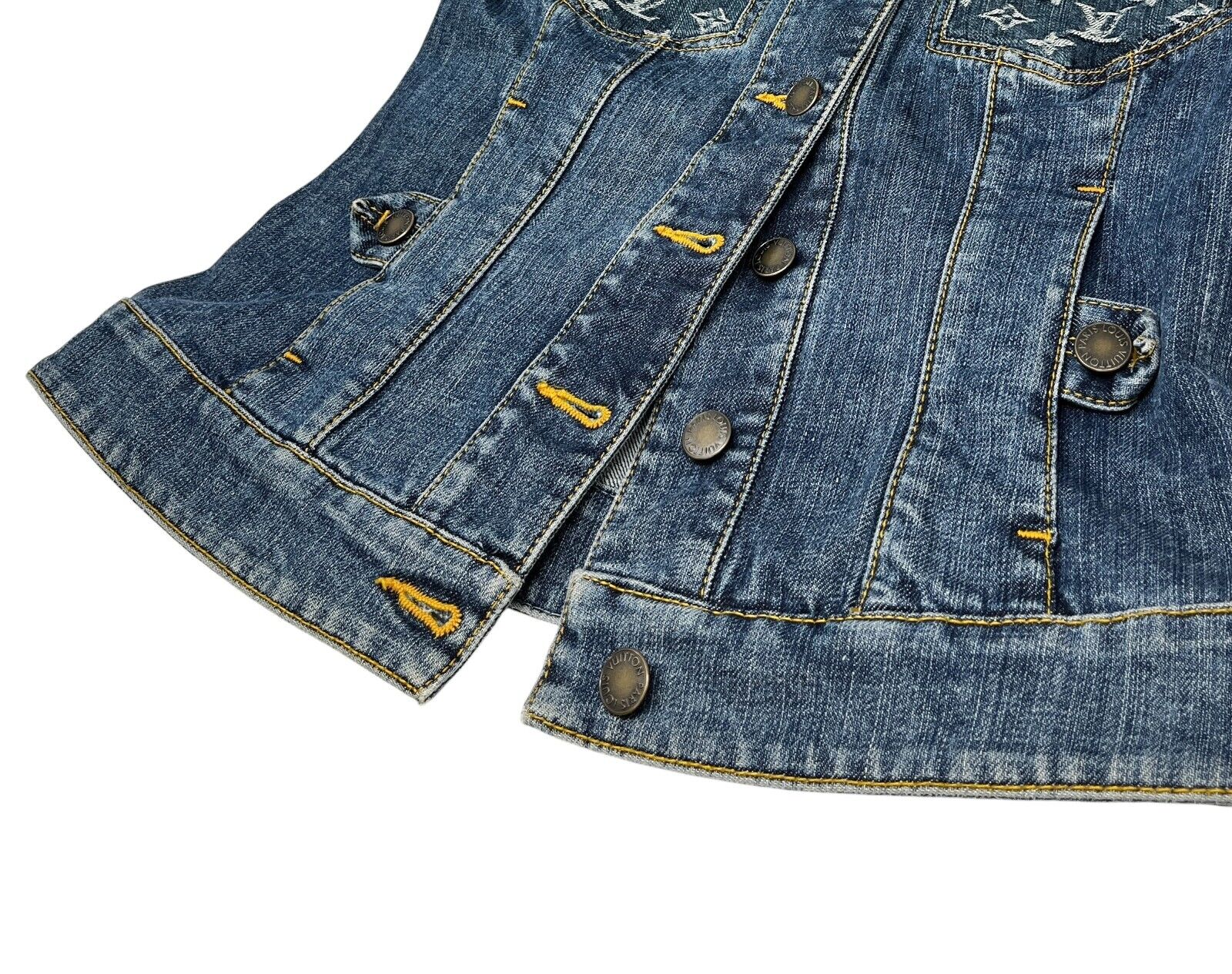 LOUIS VUITTON Vintage Monogram Denim Jacket Pants Set #38 Button Blue Cotton