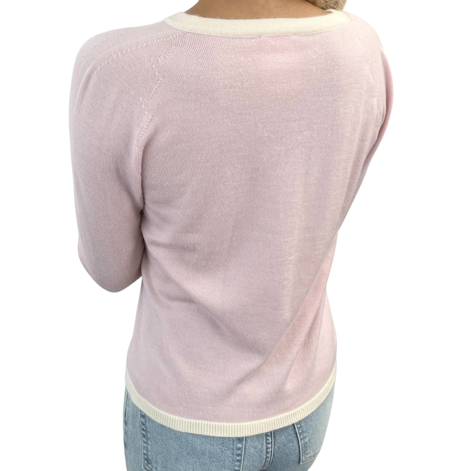 CHANEL Vintage 04C CC Logo Knit Sweater Top #38 Pocket Pink Cream Cashmere