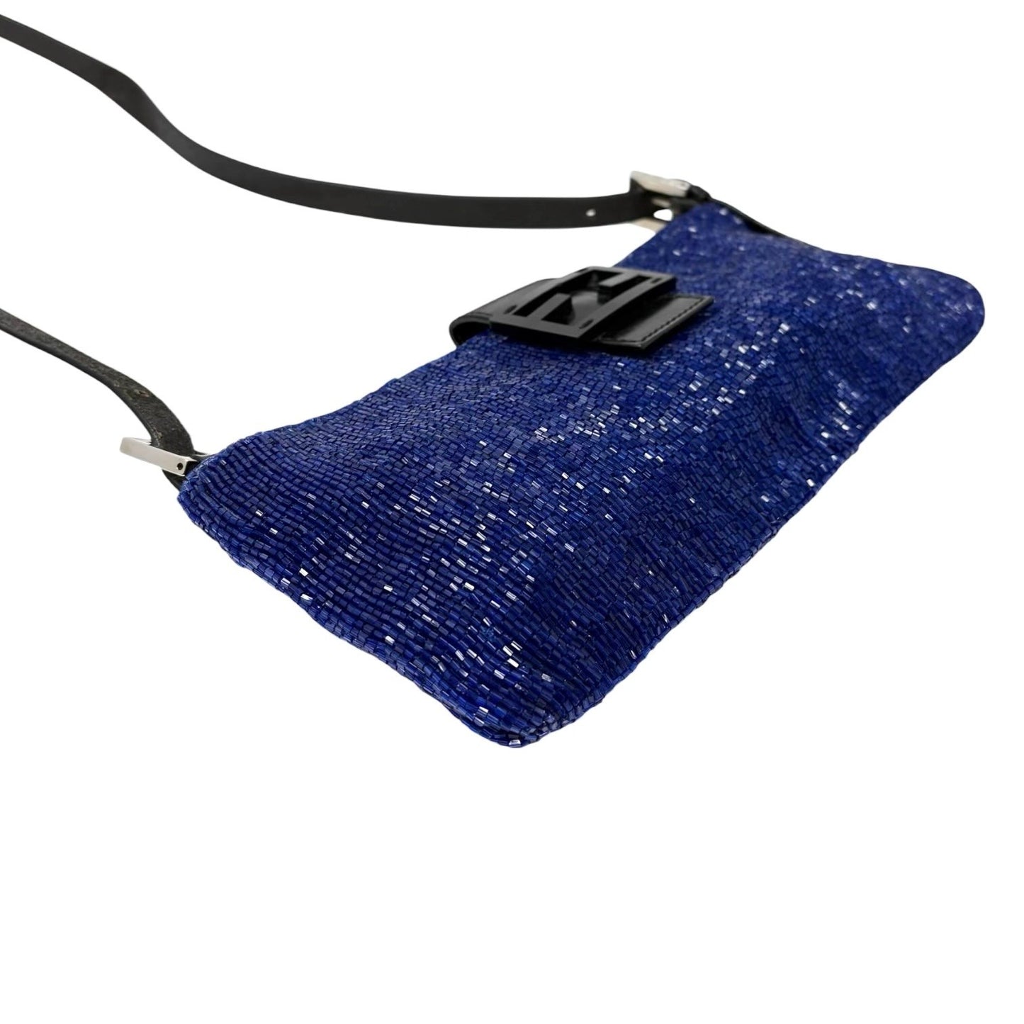 FENDI Vintage FF Logo Beads Mamma Baguette Crossbody Shoulder Bag Blue Black