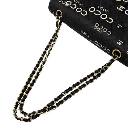 CHANEL Vintage CC Logo Print Turnlock Quilted Chain Shoulder Bag Black 902275
