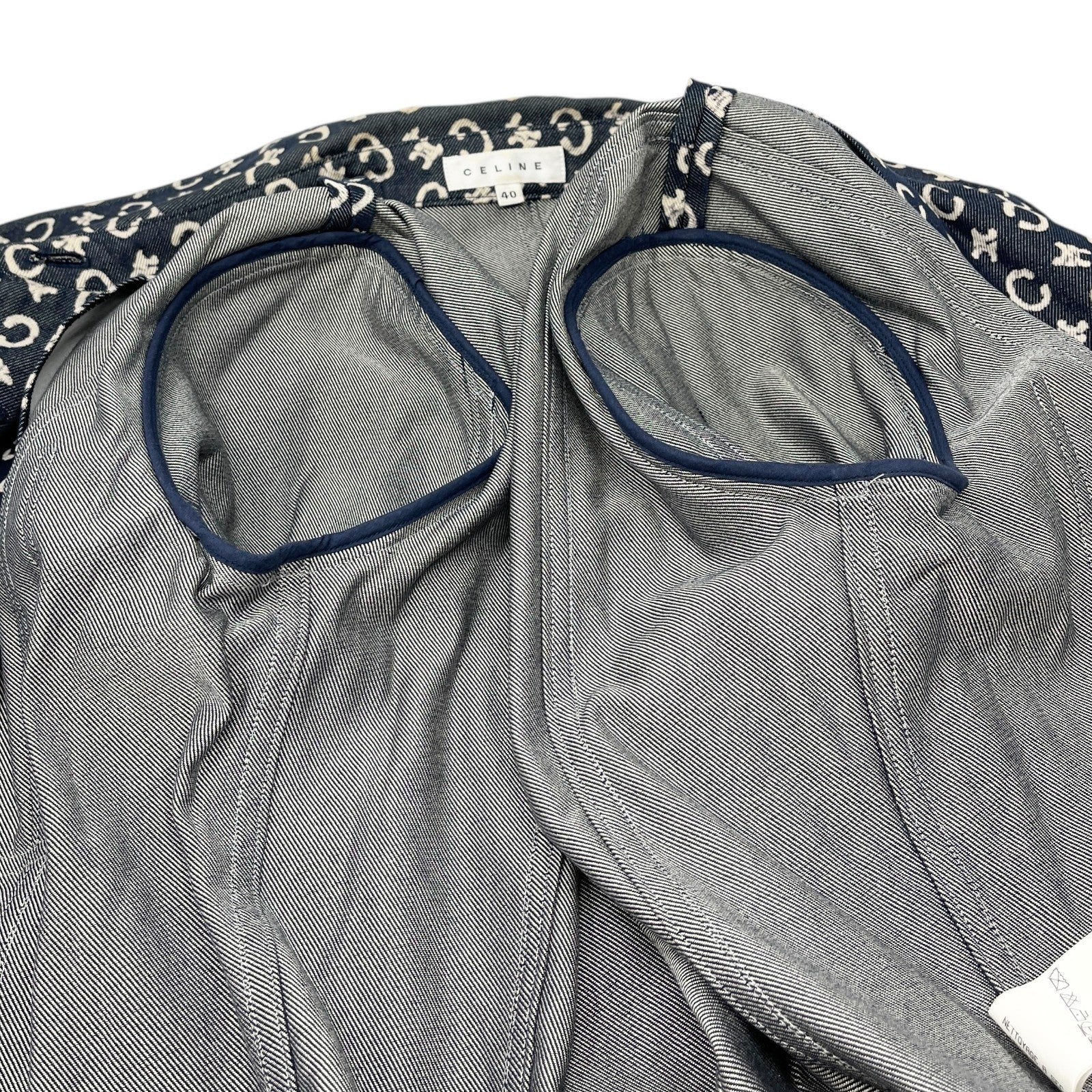 CELINE Vintage 2005 Macadam Monogram Logo Denim Jacket #40 Dark Blue White