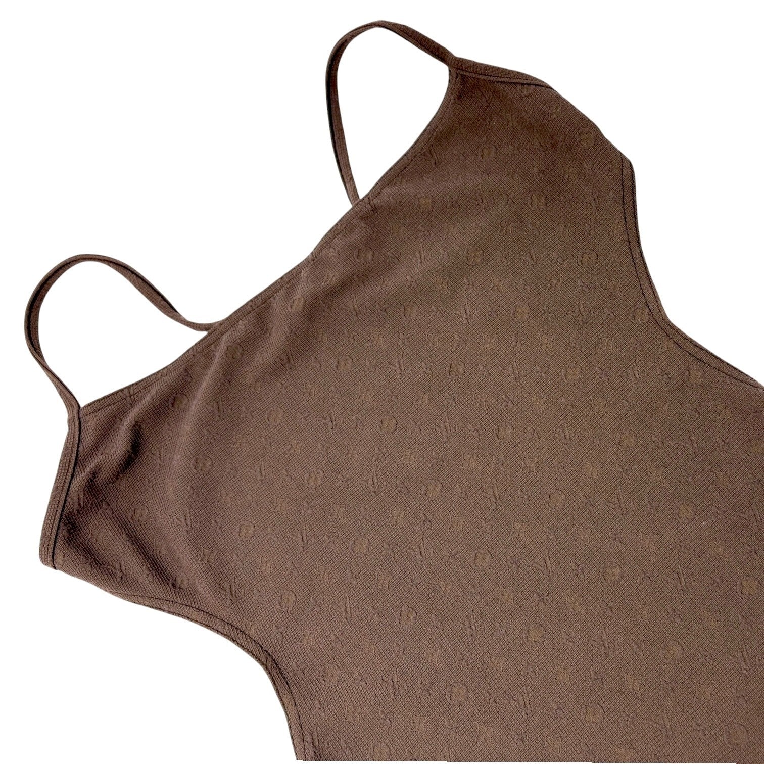 LOUIS VUITTON Vintage LV Logo Monogram Swimsuit Swimwear #36 Brown Gold Nylon