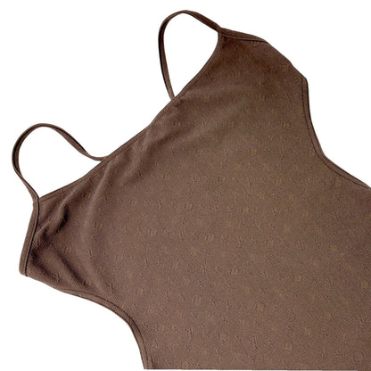 LOUIS VUITTON Vintage LV Logo Monogram Swimsuit Swimwear #36 Brown Gold Nylon