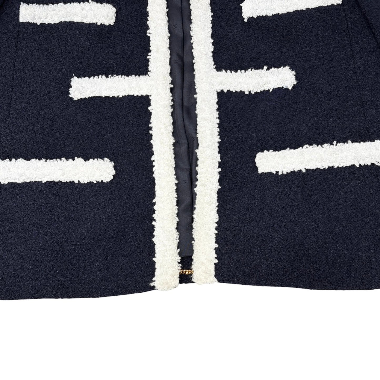 CHANEL Vintage CC Logo Button Tweed Jacket Blue White Wool Silk 106914