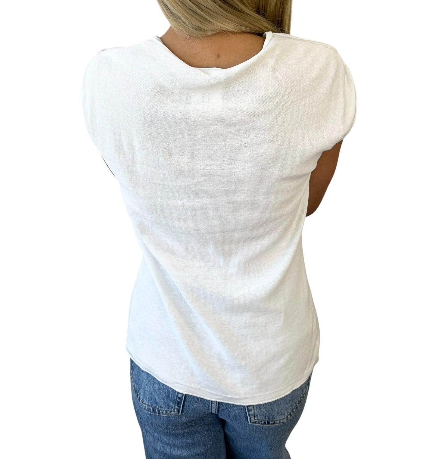 CHANEL Vintage P46183 CC Mark Logo Sleeveless Top #38 White Cotton