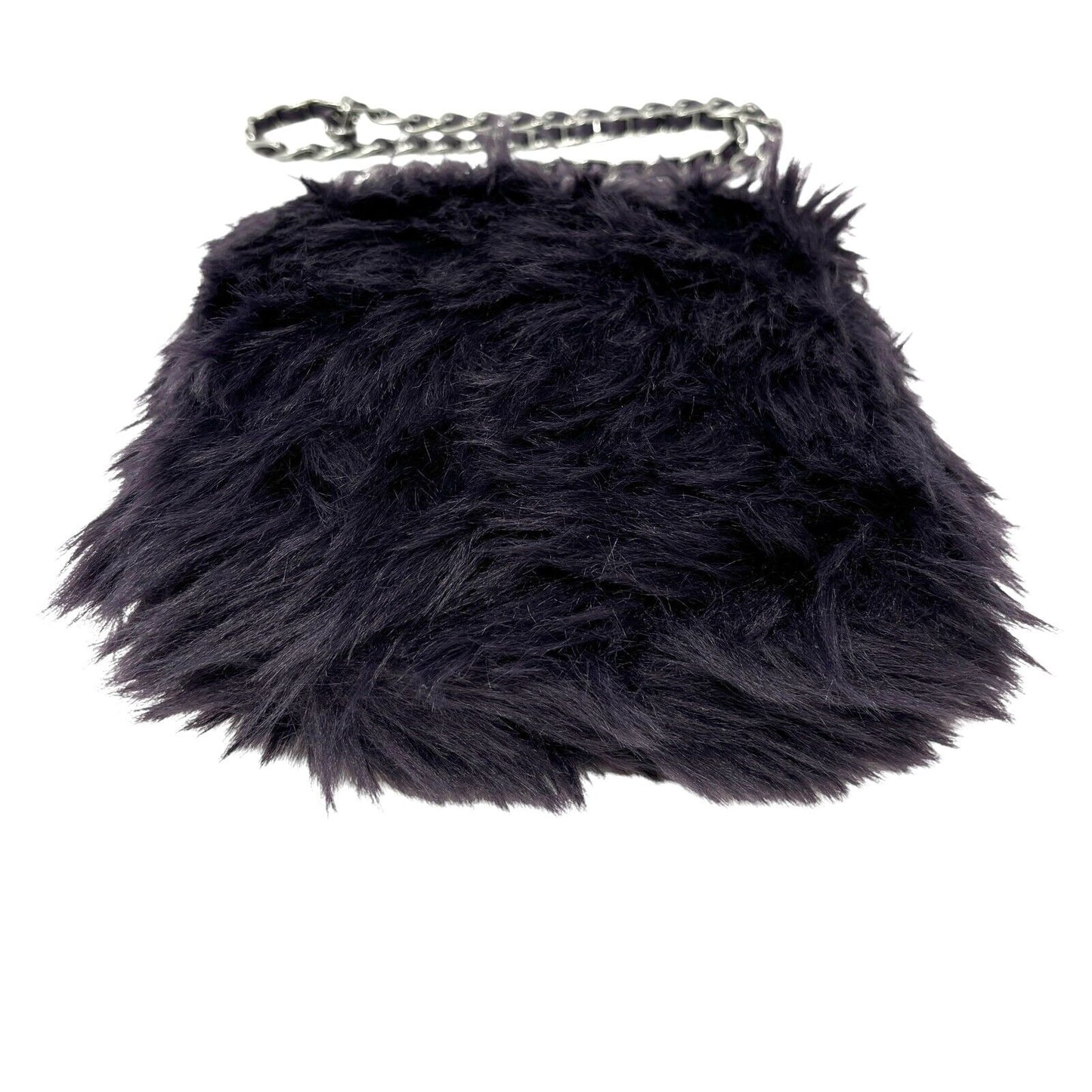 PRADA Vintage Logo Fur Chain Crossbody Bag Purple Silver Zip Leather Rank AB