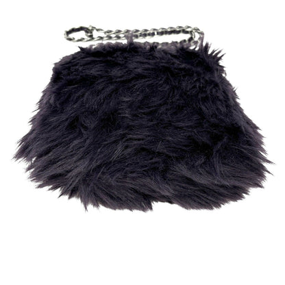 PRADA Vintage Logo Fur Chain Crossbody Bag Purple Silver Zip Leather Rank AB