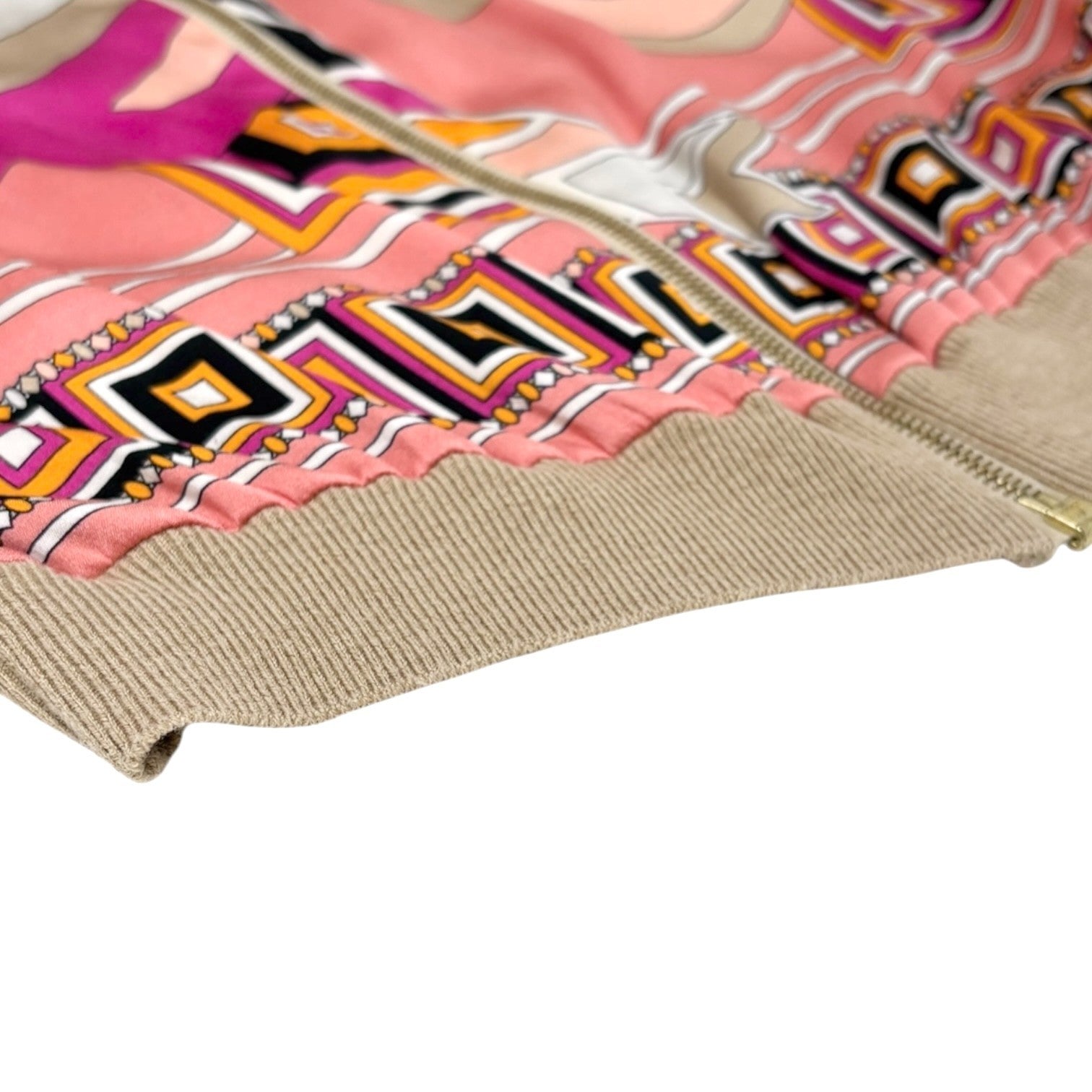 EMILIO PUCCI Vintage Logo Zipped Jacket #XS Beige Pink Light Brown Silk Wool