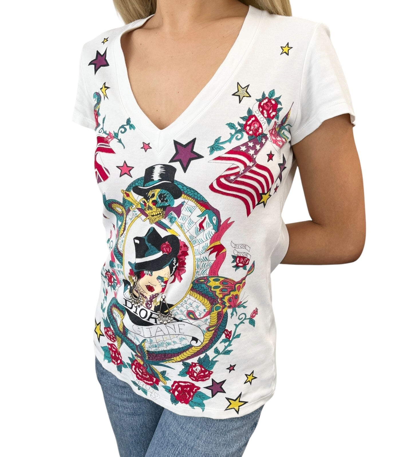 Christian Dior Vintage 2004 Logo Graphic T-shirt Top #38 Multicolor Cotton