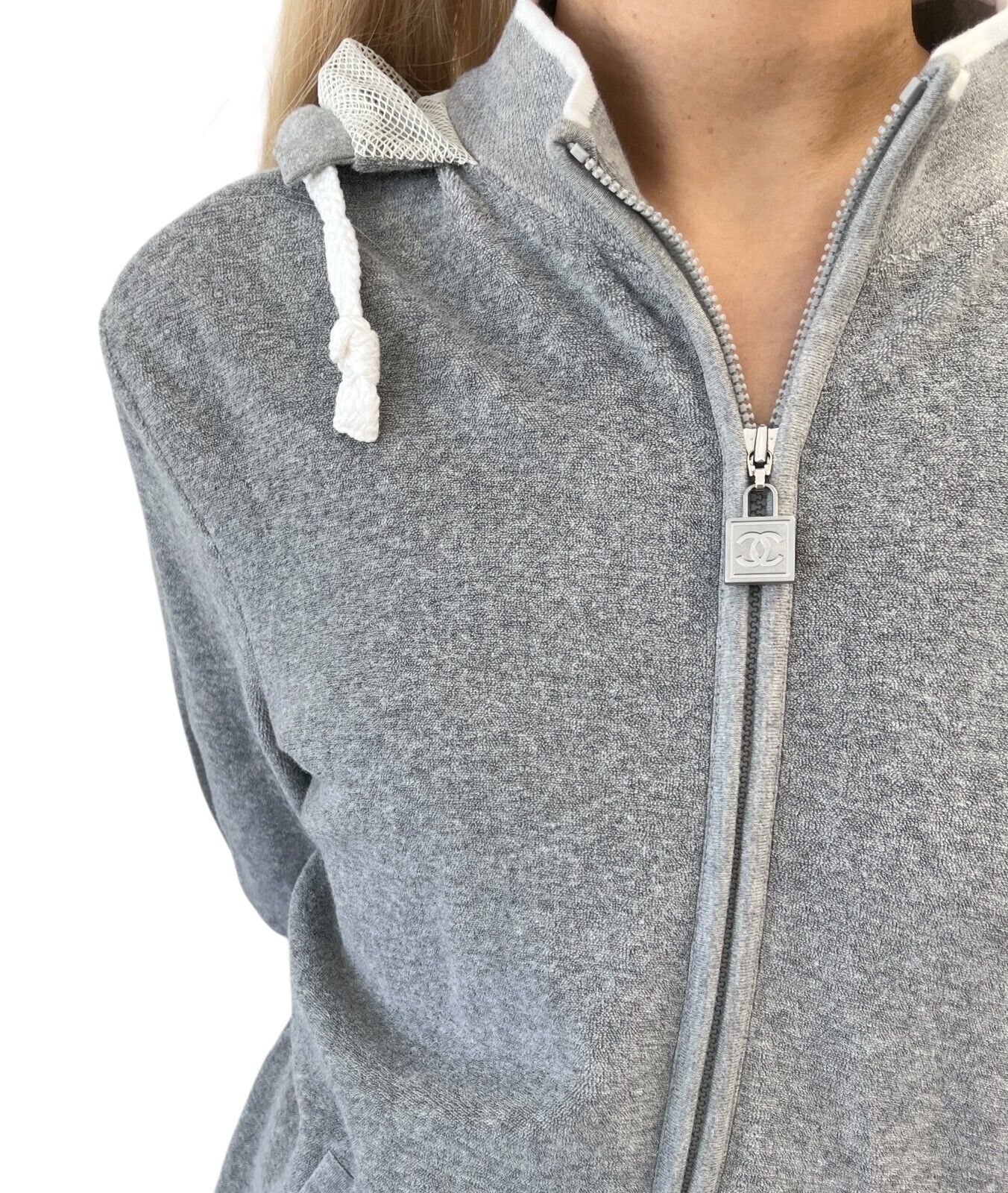 CHANEL Sport Vintage 09C CC Logo Zipped Hoodie #40 Jacket Terry Cloth Gray
