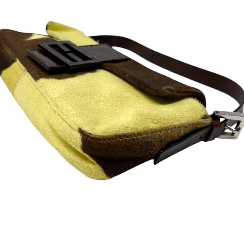 FENDI Vintage FF  Cow Mamma Baguette Bag Yellow Brown Pony Calf Hair 902801