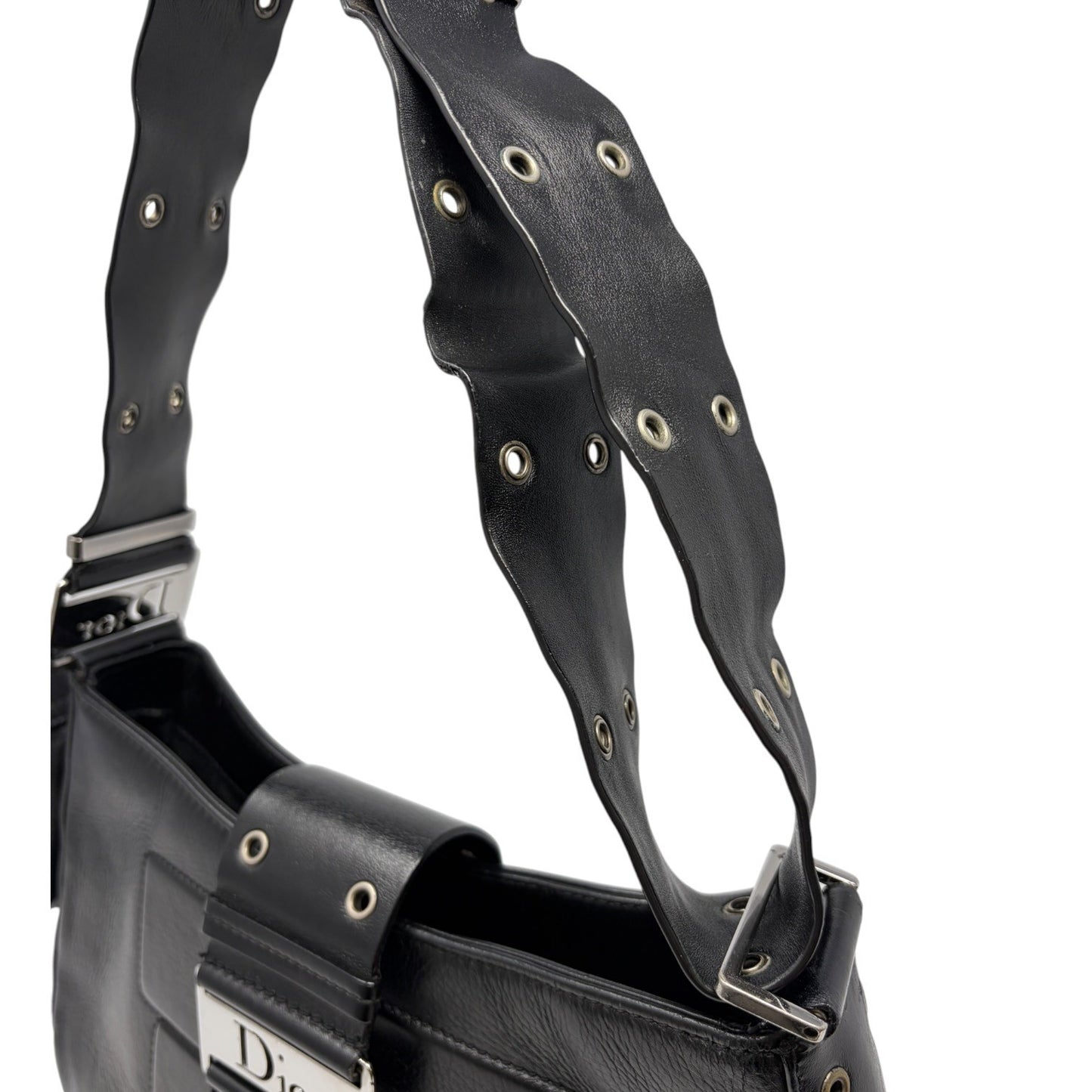 Christian Dior Vintage 2002 Logo Street Chic Shoulder Bag Black Leather 902094
