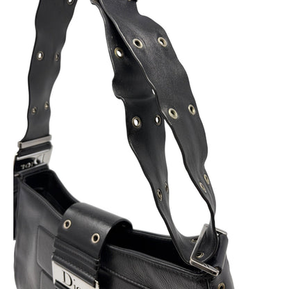 Christian Dior Vintage 2002 Logo Street Chic Shoulder Bag Black Leather 902094