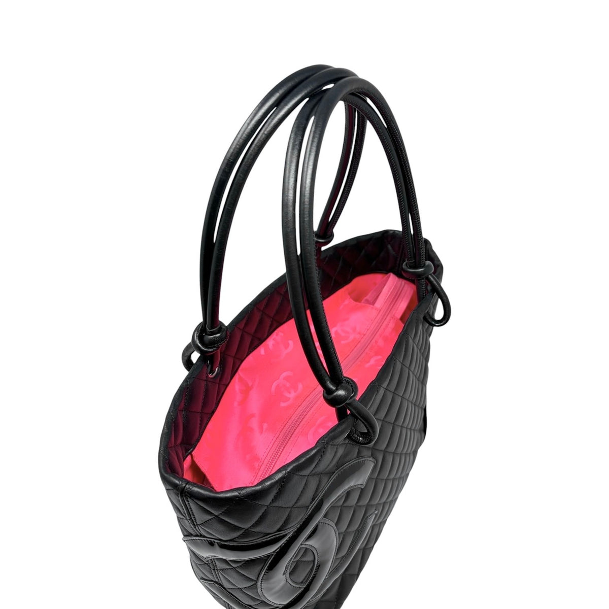 CHANEL Vintage Cambon Line CC Logo Quilted Shoulder Tote Bag Black 902456