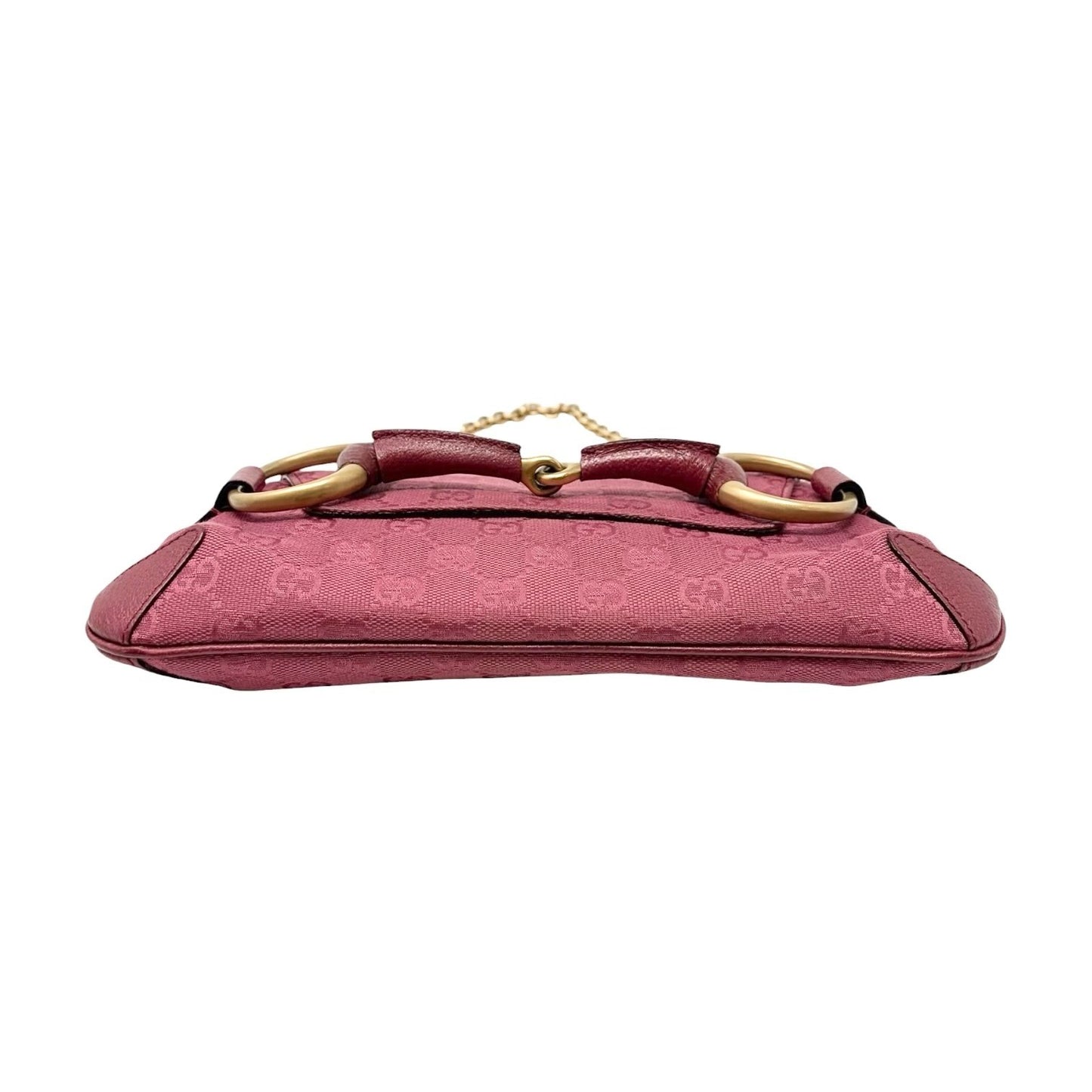 GUCCI Vintage GG Monogram Horsebit Chain Shoulder Bag Pochette Pink 901801