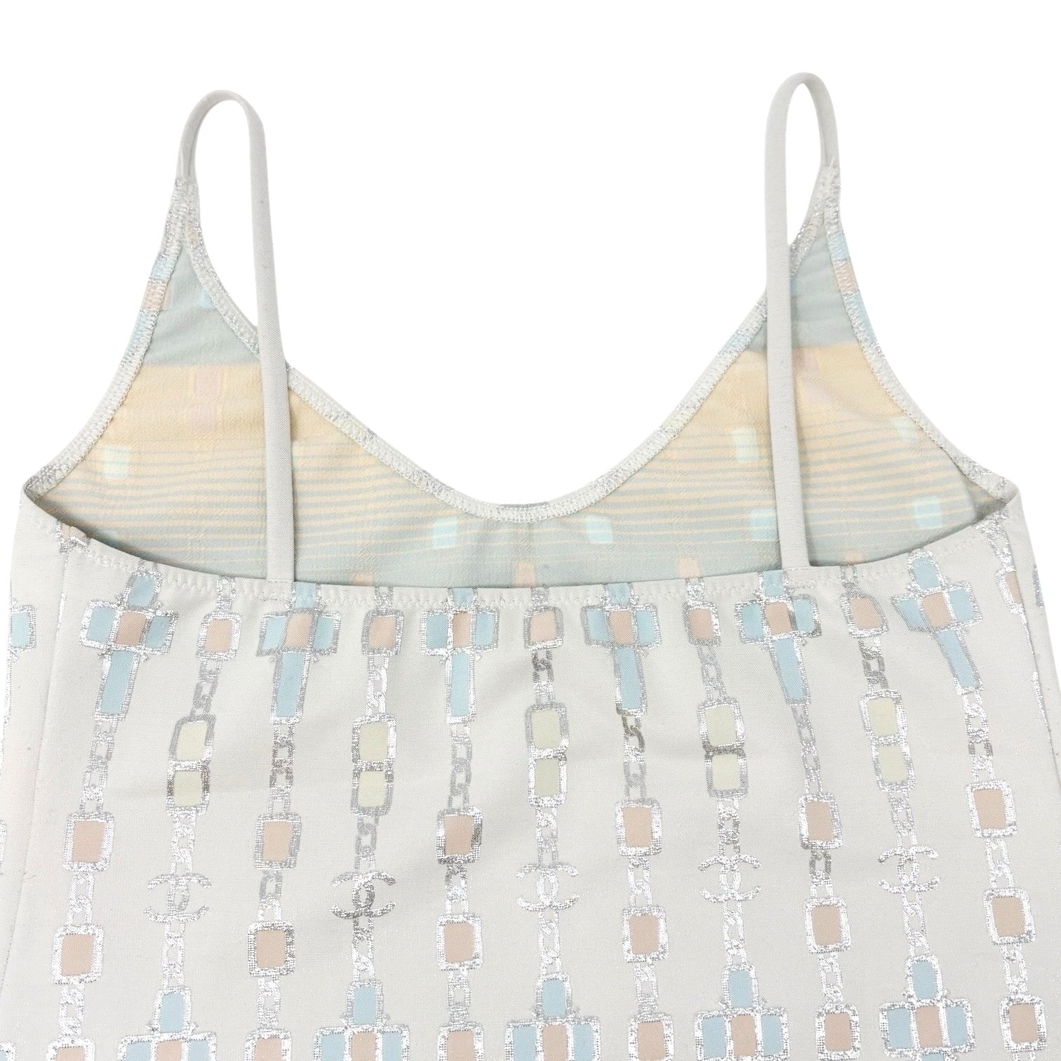 CHANEL Vintage 07C CC Mark Logo Glitter Camisole Top #36 Gray Silver Polyester