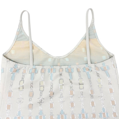 CHANEL Vintage 07C CC Mark Logo Glitter Camisole Top #36 Gray Silver Polyester