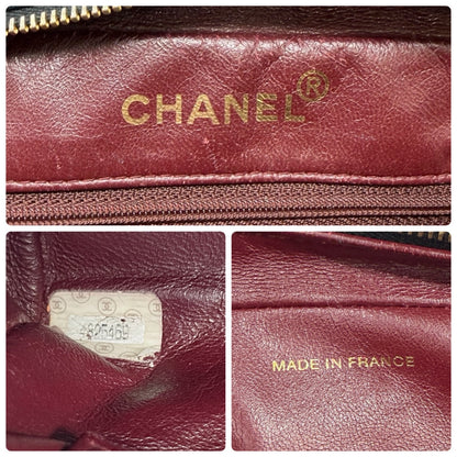 CHANEL Vintage Bic CC Logo Quilted Leather Hand Tote Bag Black Gold 902274
