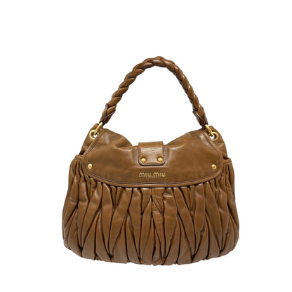 Miu Miu Vintage Logo 2way Shoulder Bag Handbag Brown Gold Leather 902346
