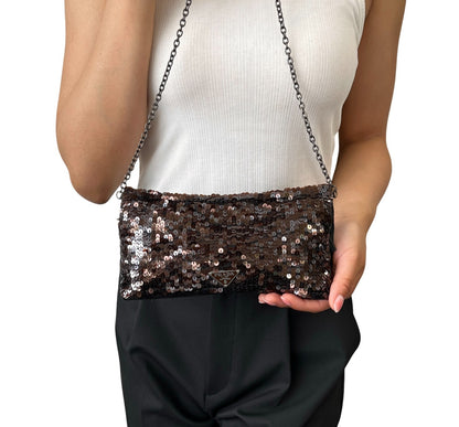 PRADA Vintage Triangle Logo Sequins Shoulder Bag Pochette Handbag Brown 902281