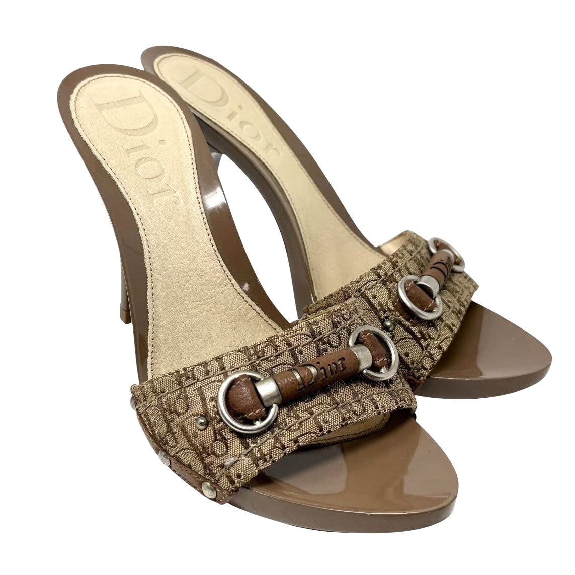 Christian Dior Vintage Trotter Monogram Sandals Heels #36.5-37.5 Brown 902355