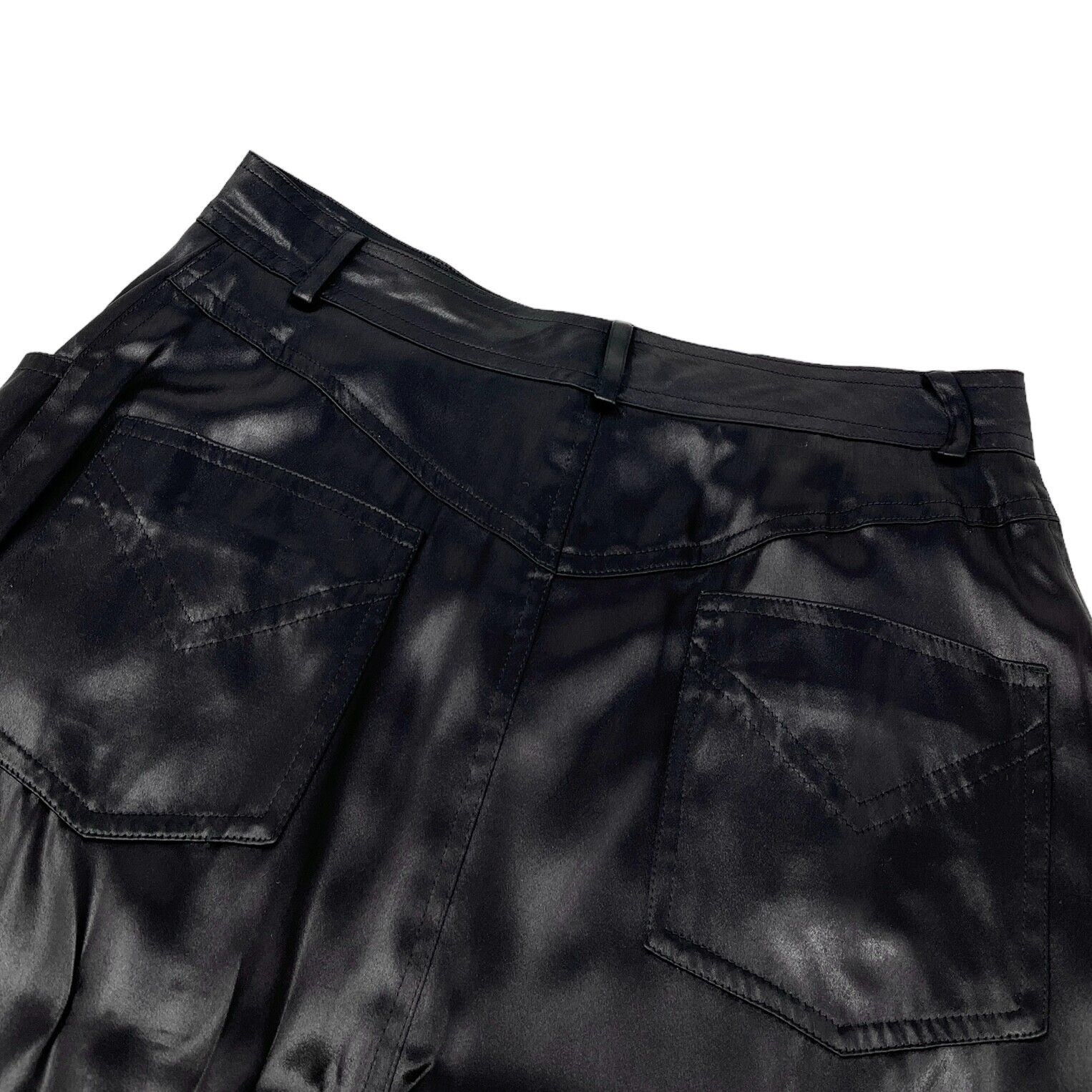Christian Dior Vintage D Buckle Satin Skirt #40 Zip Black Gold Rank AB+