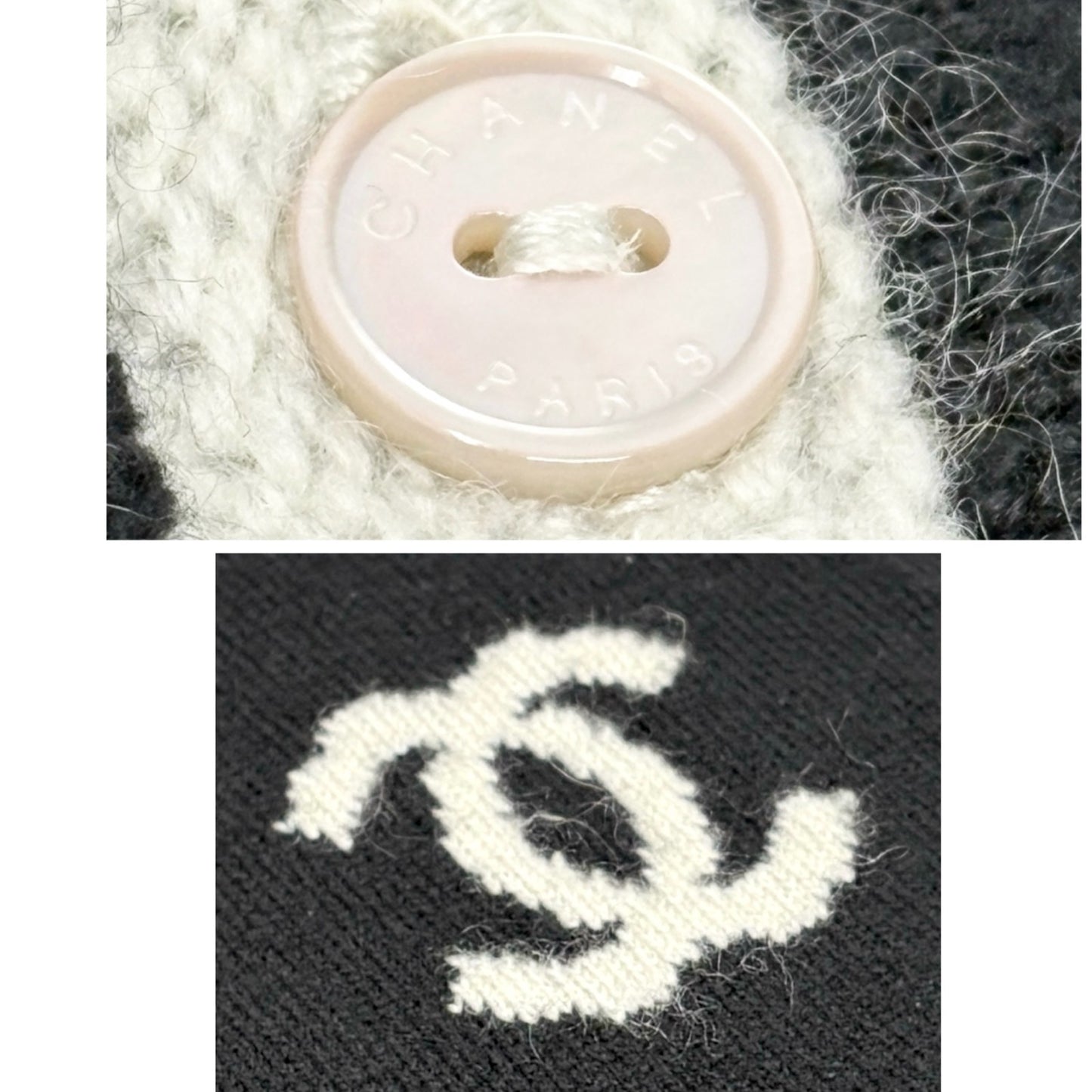 CHANEL Vintage 04A CC Logo Knit Dress One-piece #34 Black Gray Cashmere Button