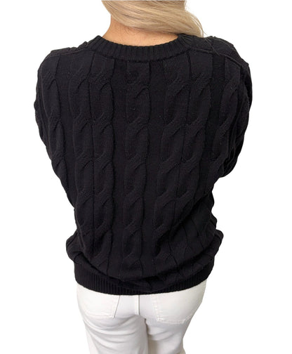 CELINE Vintage Logo Cable Knit Cardigan Top Button Black Gold 902914