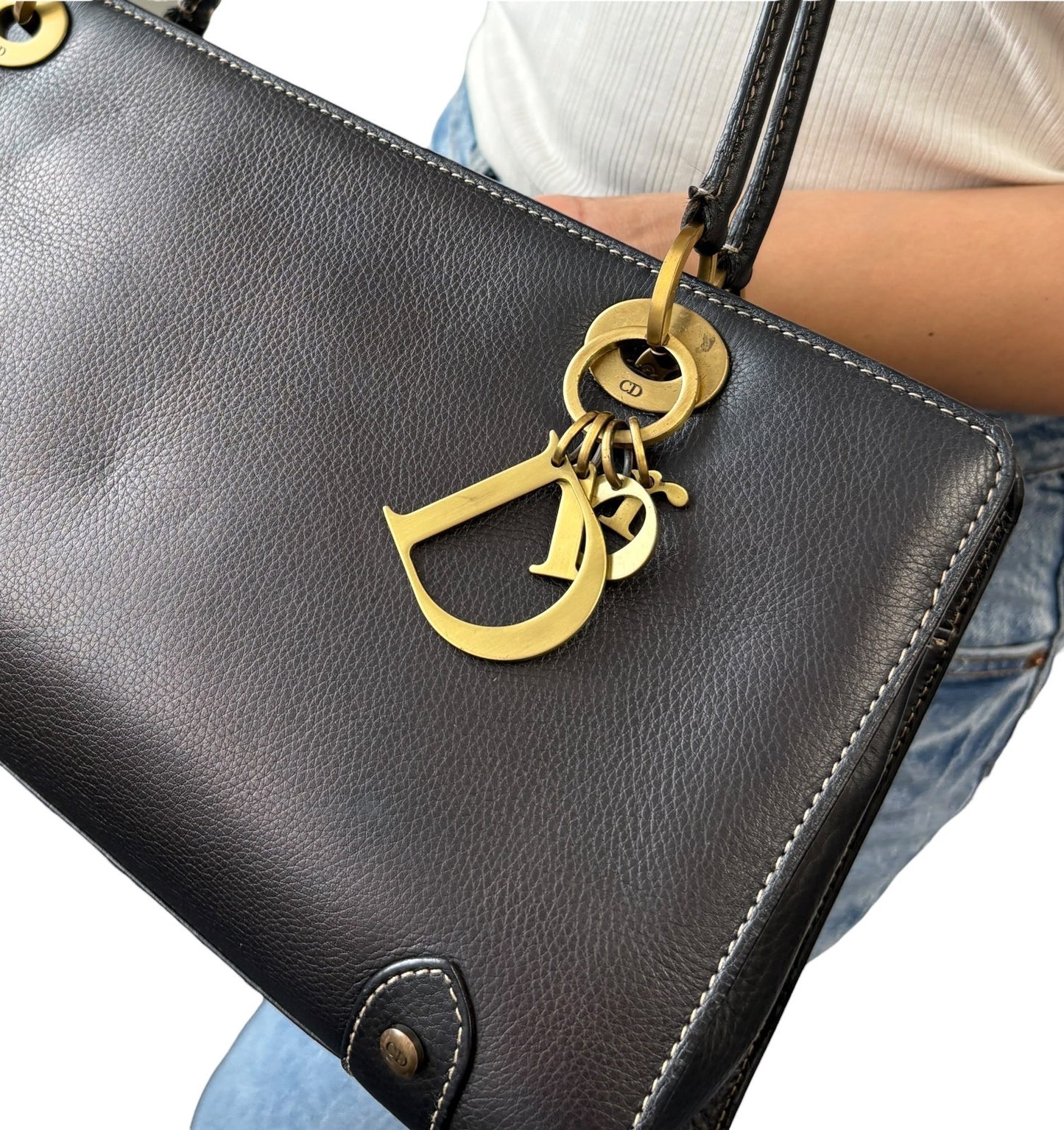 Christian Dior Vintage 2002 East West Lady Dior Shoulder Bag Black 902076