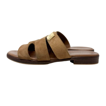 CHANEL Vintage CC Logo Flat Slide Sandals #36 Brown Gold Leather Suede 901945